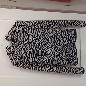 SUPER SOFT Velour Animal Zebra Print Plush Soft Hoodie Jacket, Black White, sm-m